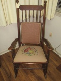 Antique Oak Rocking Chair w/ Needlepoint Cushion