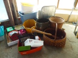 Assorted Baskets, Trash Cans & Clothes Rack