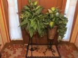 (2) Iron Plant Stands with Artificial Greenery