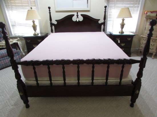 Queen Anne Style Cherry Finish  Bed. Box Spring Only. Matches Lot 29-32