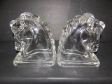 Vintage Glass Horse Head Bookends--Federal Glass