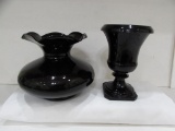 (2) Black Glass Vases