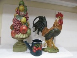 (2) Ceramic Items:  Rooster & Fruit Arrangement