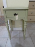Painted 1-Drawer Table with Turned Legs and Brass