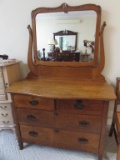 Antique Oak Curved Front Dresser Swing Mirror,