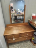 Antique Oak Dresser with Beveled Swing Mirror,