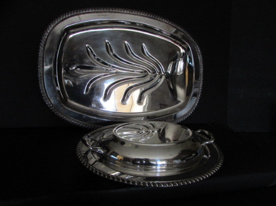 Footed 17 1/4" x 12 1/2" Silverplate Meat Tray
