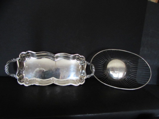 (2) Silver Plated Bread Trays:  Oval 11 3/4" x 7