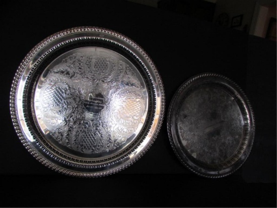 (2) Round Silver Plated Trays:  15 1/8" Leonard