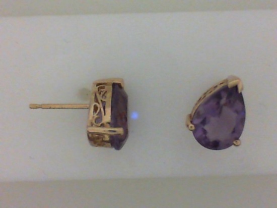 10 Kt Yellow Gold Amethyst Earrings-- (2) Pear