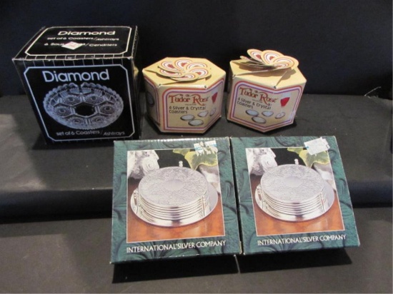 Set of (6) Cut Glass Coasters/Ashtrays in Box,