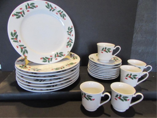 Set of Christmas China:  (8) Dinner Plates, (9)