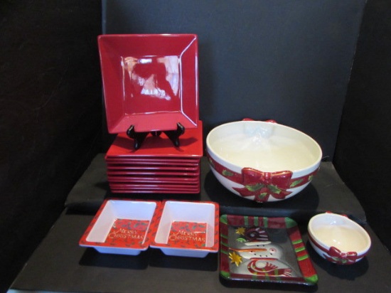 Assorted Christmas Dishes:  (11) Square Plates,