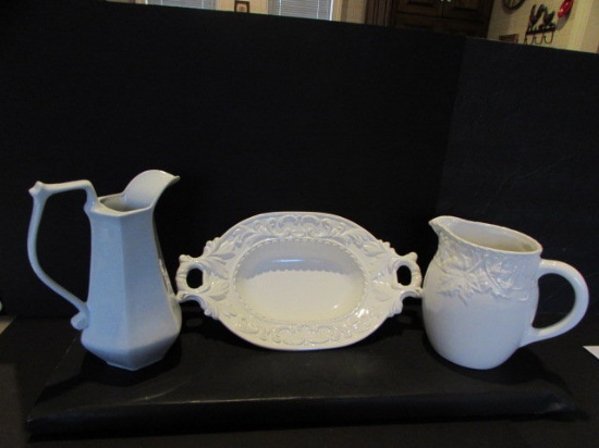 (3) White China Items:  2-Handle 16" x 9 3/8"