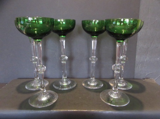 (6)  Green 11 1/4" Italian Wine Goblets--1970s