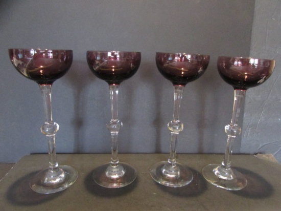 (4) Purple  11 1/4" Italian Wine Goblets--1970s