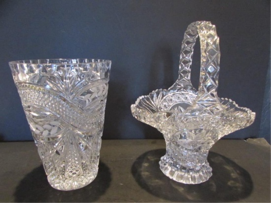 Lead Crystal 8" Vase & Basket