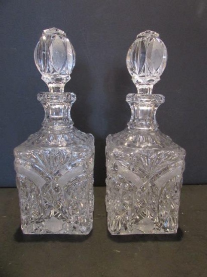 (2) Cut Glass Liquor Decanters--10 1/2" High
