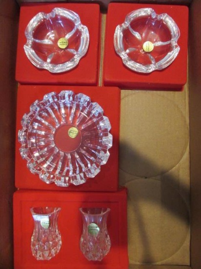 (3) Lead Crystal Ashtrays & (2) Vases 3" High