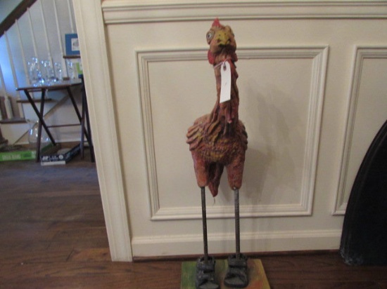 Terra Cotta Chicken with Iron Legs--27 1/2" High
