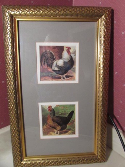 Framed & Matted Picture of Chickens--13 x 21 3/8"
