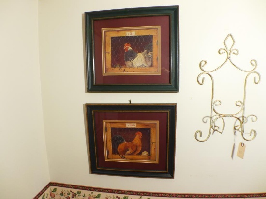 (2) Framed & Double Matted Prints--Chickens--16"