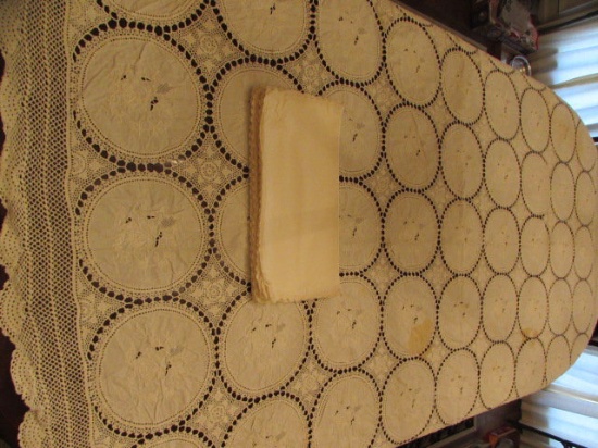 Hand-Made Tablecloth--83" x 68" and (7) Matching