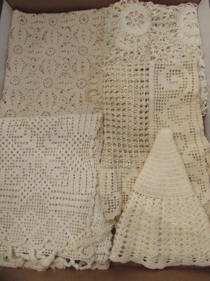 Assorted Linens: Crocheted Dresser Scarf--49 1/2"