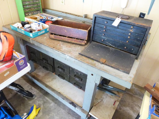 Wood Work Table with 8 Metal Drawers--65" x 31",