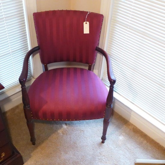Wooden and Upholstered Chair with Brass Tacks