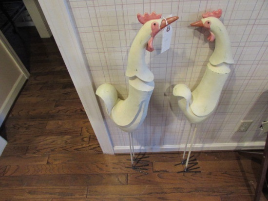 (2) Wooden Chicken Figurines--41" High