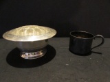 Silver Plate Footed Bowl with Glass Flower Frog