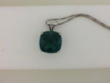 10 Kt White Gold Synthetic Emerald Pendant With