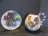 Ceramic Rooster Pitcher and Chicken Bowl--J. Roig