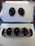 Sterling Silver & Onyx Cuff Bracelet & Matching