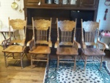 (4) Pressed Back Spindle-Back Oak Dining Chairs