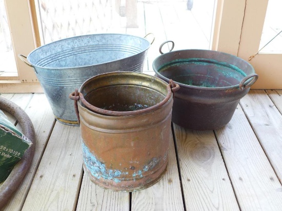 (2) Brass and Galvanized Pails/Planters