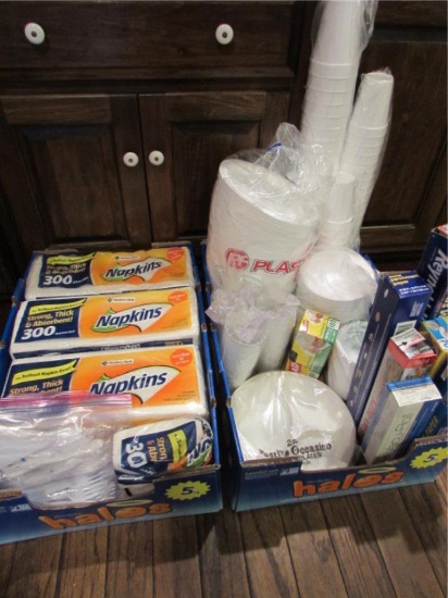 (3) Boxes of Paper Plates, Napkins, Cups, Foil,