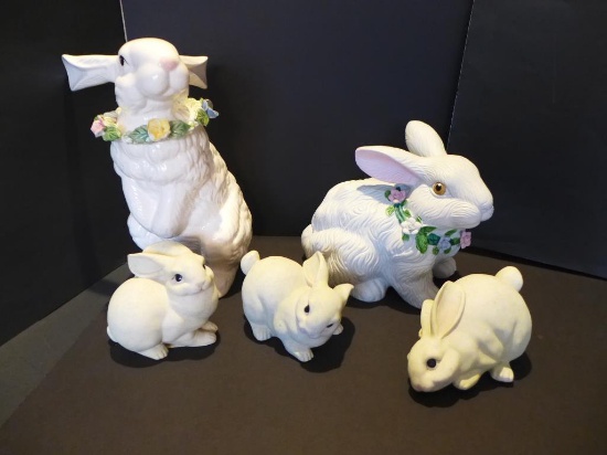 (5) Ceramic Rabbit Figurines