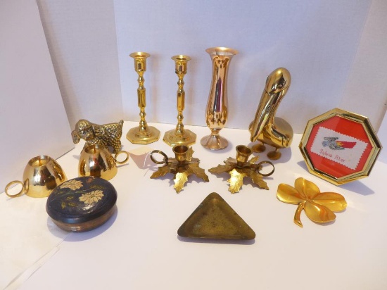 Assorted Decorative Brass Knick Knacks, Towle Bud