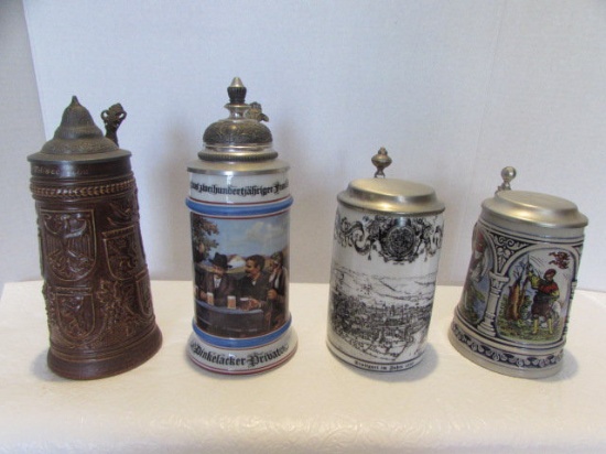 (4) German Beer Steins with Pewter Lids