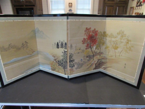Hand-Painted & Signed 4-Panel Japanese