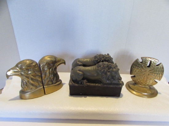 (3) Sets of Bookends: Lion--5" H, Brass Eagle--5