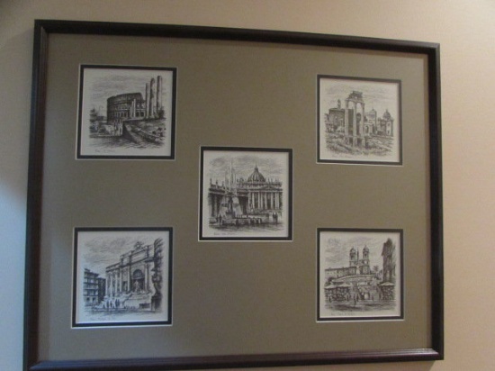 (5) Double Matted & Framed Roman Prints--24 3/4"