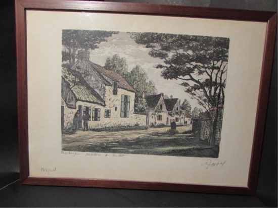 Framed Picture--Pen & Watercolor--Art not removed