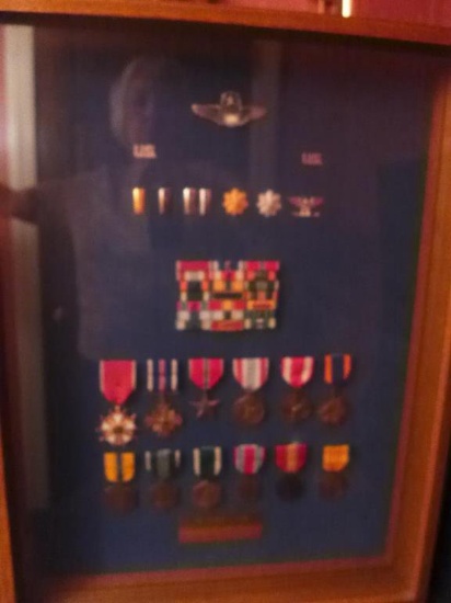 Shadow Box Frame with (12) Medals with Ribbons,