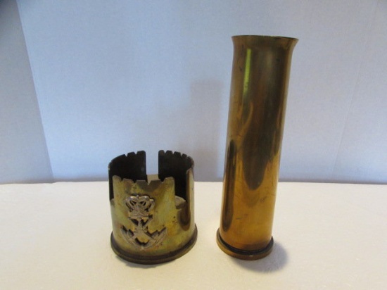 (2) Trench Art Items:  1954 40 MM British Shell