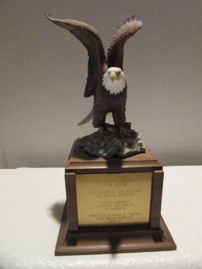 Eagle on Wooden Base with Brass Plate engraved