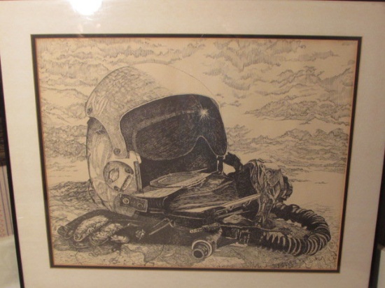 Framed & Matted Picture--Pilot's Helmet & Oxygen