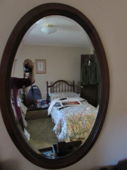 Oval Beveled Mirror in Wood Frame--25 3/4" x 37"
